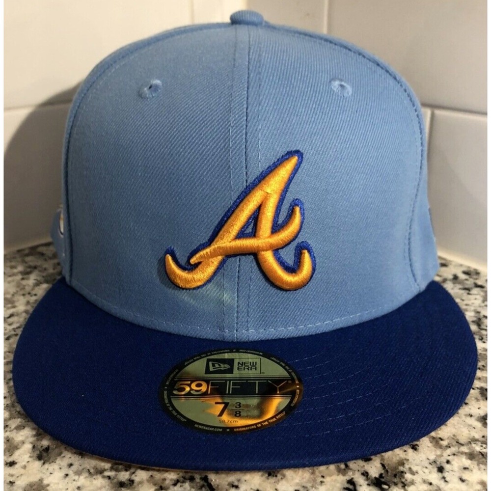 Atlanta Braves New Era 30th Anniversary Blue Mango 59FIFTY Fitted Hat Size 7 3/8